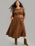 Water Ripple Long Sleeve Pocket Dress