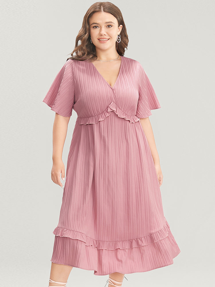 

Plus Size Women Dailywear Plain Ruffles Ruffle Sleeve Short Sleeve V Neck Pocket Elegance Dresses BloomChic, Crepe