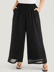 Plain Pocket Shirred Waist Chiffon Pants