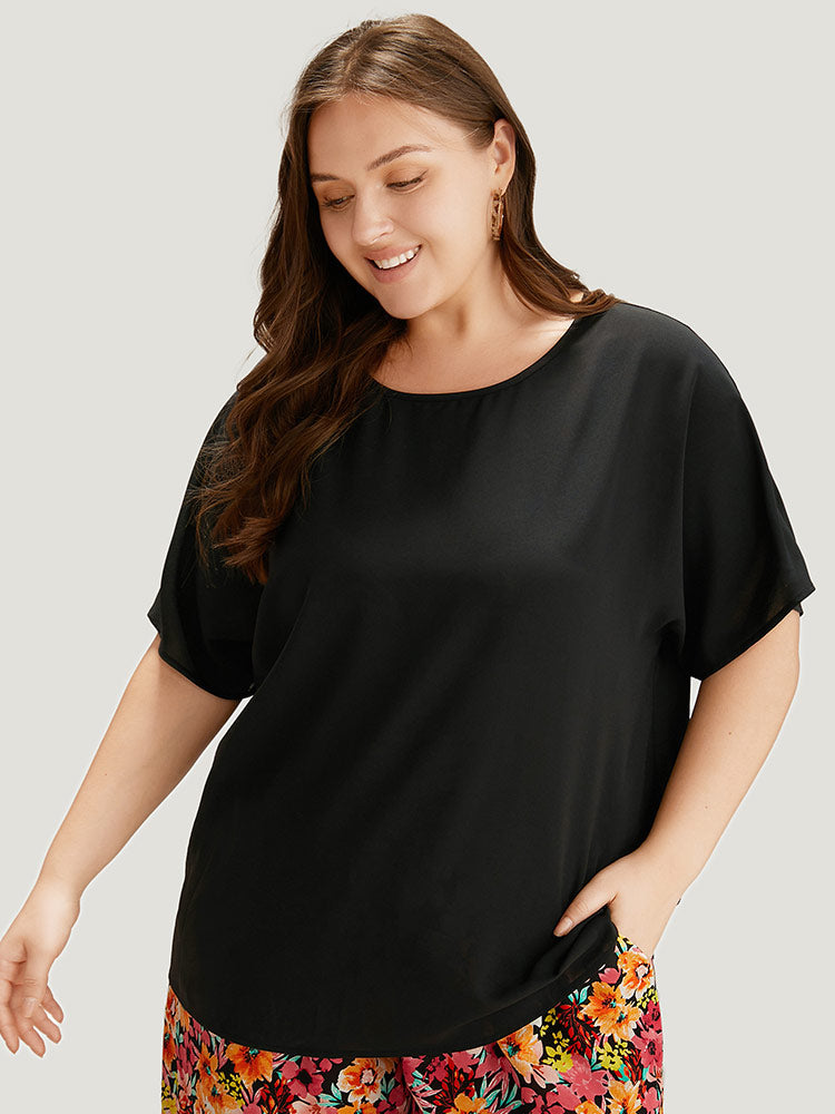 

Plain Button Up Cut Out Batwing Sleeve Top BloomChic, Black