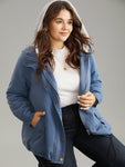 Denim Hooded Drawstring Fuzzy Patchwork Jacket