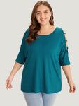 Solid Cut Out Round Neck Dolman Sleeve T shirt