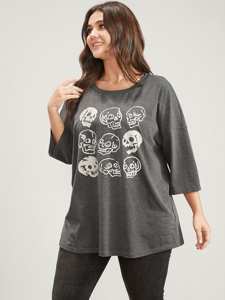 Halloween Skull Print Round Neck T-shirt