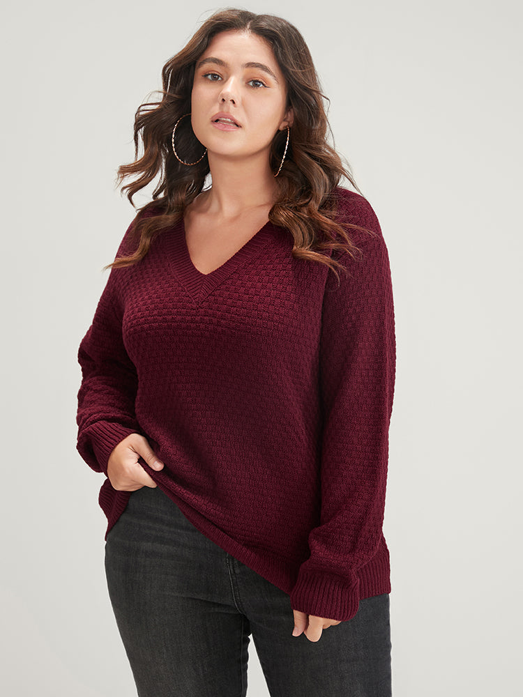 

Solid Pointelle Knit V Neck Loose Knit Top BloomChic, Maroon