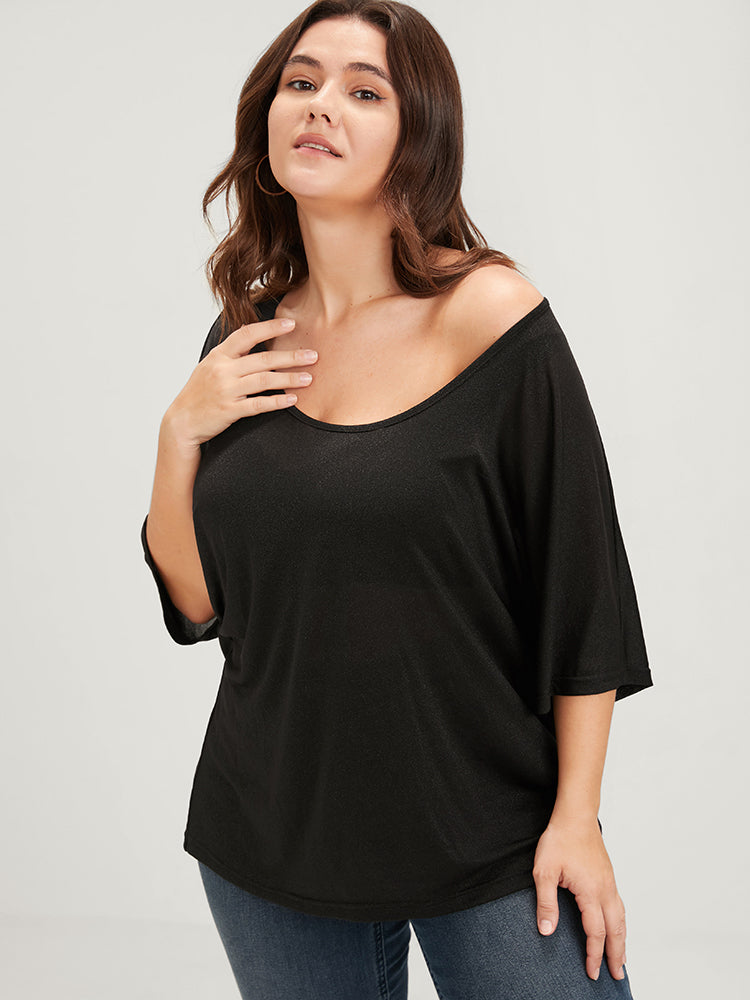 

Plus Size Women Dailywear Plain Dolman Sleeve Half Sleeve Scoop Neck Casual T-shirts BloomChic, Black