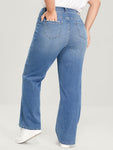 Boyfriend Wide Leg Slightly Stretchy High Rise Medium Wash Jeans