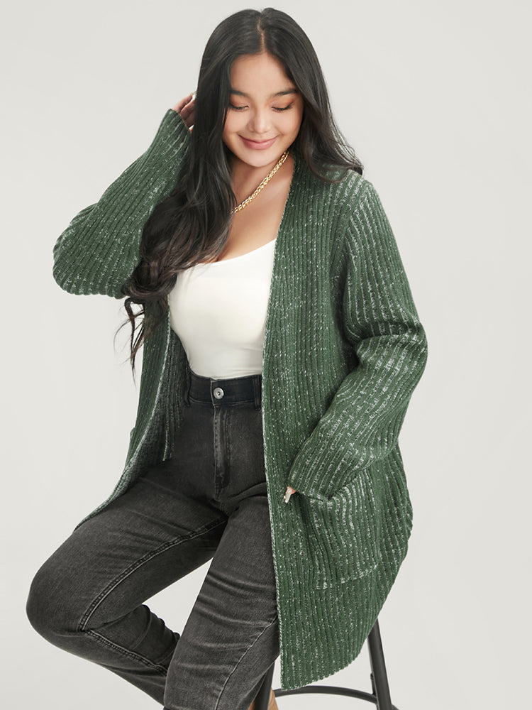 

Solid Pointelle Knit Heather Rib Knit Open Front Cardigan BloomChic, Army green