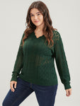 Solid Pointelle Knit Scalloped V Neck Crochet Knit Top