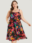 Spaghetti Strap Pocketed Gathered Flower(s) Dress