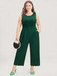 Sleeveless Pocketed Scalloped Trim Jumpsuit