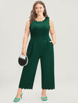 Scalloped Trim Pocketed Sleeveless Jumpsuit
