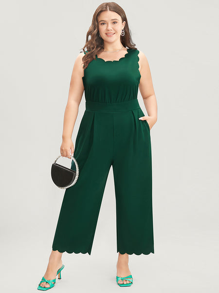 Sleeveless Scalloped Trim Pocketed Jumpsuit