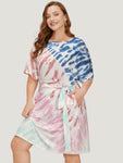 Tie Dye Print Pocketed Dolman Sleeves Dress