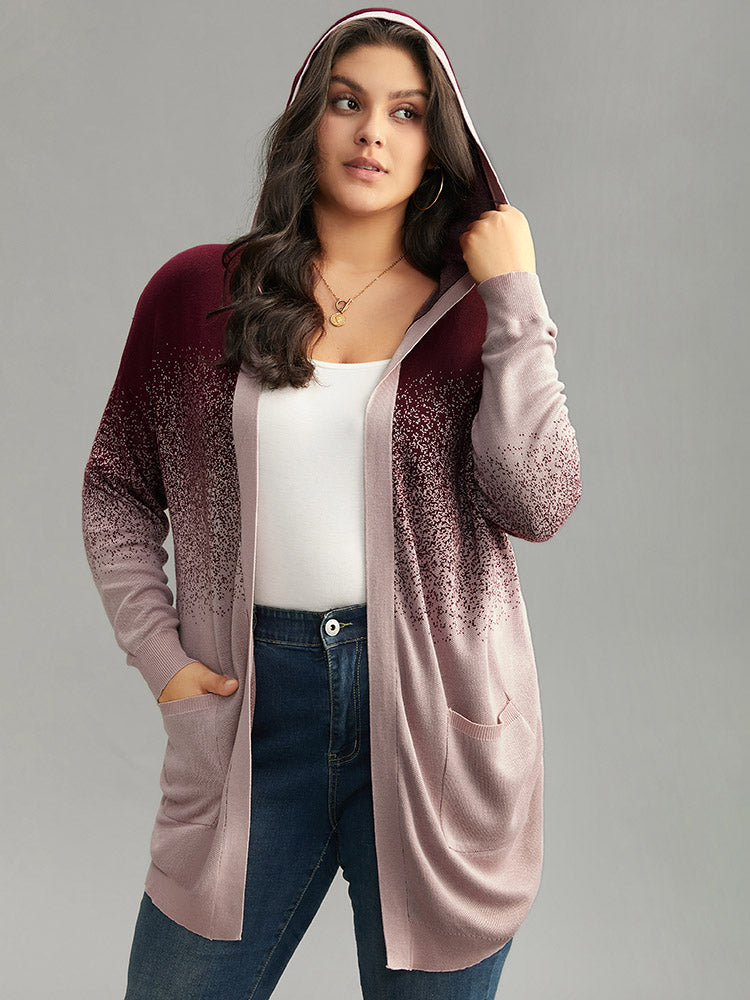 

Plus Size Cardigans | Supersoft Essentials Ombre Heather Pocket Hooded Cardigan | BloomChic, Burgundy