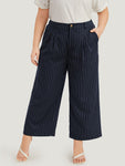 Striped Pocket Loose Pleated Button Fly Pants