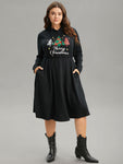 Christmas Trees & Letter Hooded Drawstring Dress