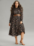 Flutter Sleeves Shirred Keyhole Floral Print Dress