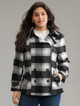 Plaid Zipper Fly Double Breasted Detail Coat