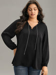 Anti wrinkle Lace Up Chain Detail Lantern Sleeve Blouse