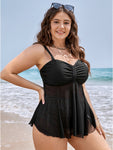 Ruched Ruffles Mesh Patchwork Tankini Top
