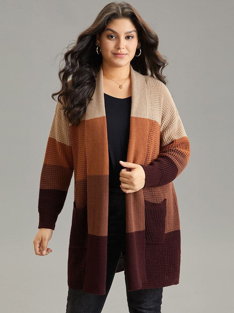 

Plus Size Cardigans | Colorblock Contrast Pocket Open Front Cardigan | BloomChic, Multicolor