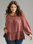 Textured Lantern Sleeve Gathered Frill Trim Blouse