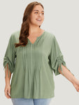Supersoft Essentials Plain Notched Pleated Drawstring Blouse