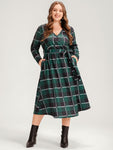 Plaid Print Belted Pocketed Dress by Bloomchic Limited