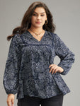 Bandana Lace Insert Lantern Sleeve Blouse