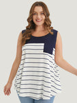 Striped Patchwork Pocket Tank Top