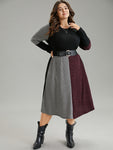 Knit Pocketed Ribbed Colorblocking Dress