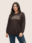 Leopard Embroidered Patch Rib Knit Sweatshirt