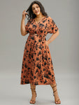 V-neck Elasticized Waistline Floral Print Dress