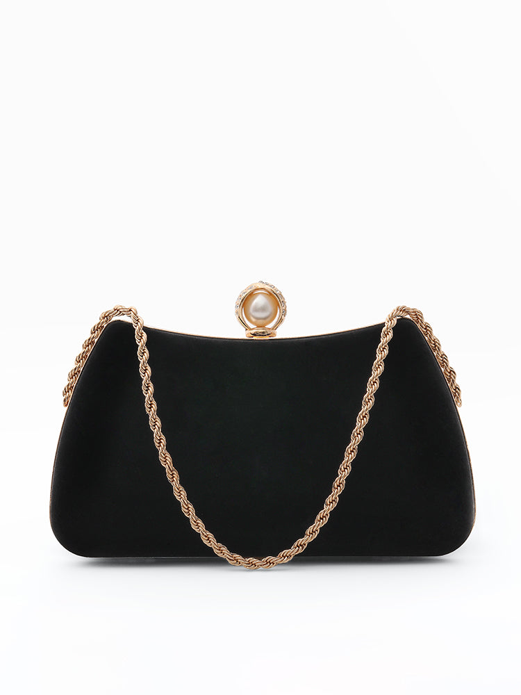 

Velvet Rhinestone Detail Glamour Evening Bags Clutch, Black