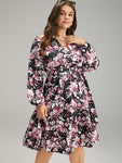 Floral Print Collared Belted Dress