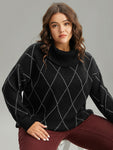Plaid Luxe Contrast Turtleneck Pullover