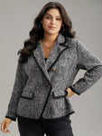 Tweed Suit Collar Contrast Trim Blazer