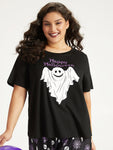 Halloween Ghost & Letter Print Crew Neck Sleep Top