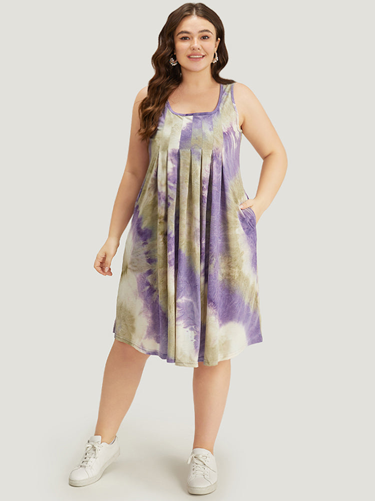 

Plus Size Women Dailywear Tie Dye Pleated Sleeveless Sleeveless Square Neck Pocket Casual Dresses BloomChic, Mauve