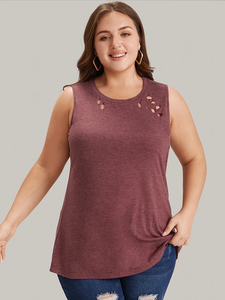 

Plus Size Women Dailywear Plain Cut-Out Sleeveless Sleeveless Round Neck Casual Tank Tops Camis BloomChic, Russet