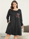 Round Neck Checkered Gingham Print Pocketed Dress