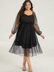 Pocketed Mesh Square Neck Polka Dots Print Dress