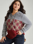 Plaid Patchwork Textured Hooded Contrast Sweatshirt