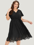 Pocketed Wrap Flutter Sleeves Scalloped Trim Dress