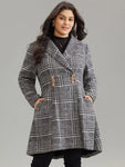 Houndstooth Textured Double Breasted Pocket Coat