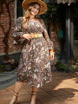 Gathered Flutter Sleeves Square Neck Floral Print Dress