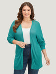 Plain Open Front Loose Slightly Stretchy Cardigan