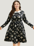 Elasticized Waistline Velvet General Print Dress