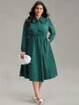 Polka Dots Print Elasticized Waistline Dress With a Bow(s)