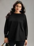 Plain Contrast Webbing Crew Neck Blouse